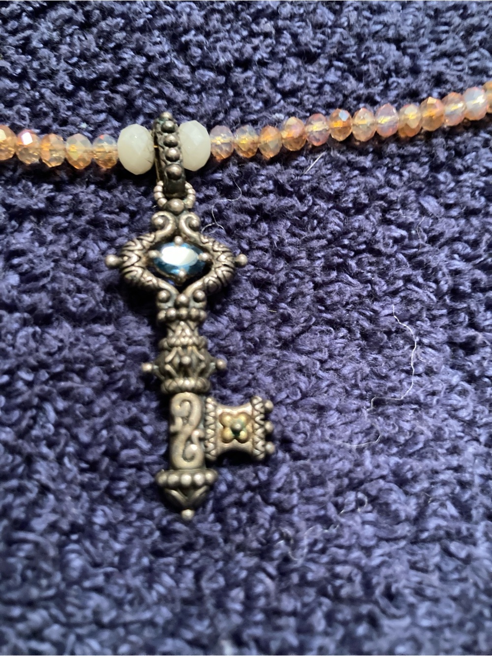 Barbara Bixby One of a Kind Sterling 18K Crystal Choker Key of Life